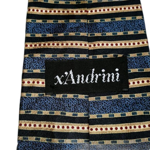 x'Andrini Blue Black Tie Silk Striped Necktie 3.75 X 57 Inches - Picture 2 of 2